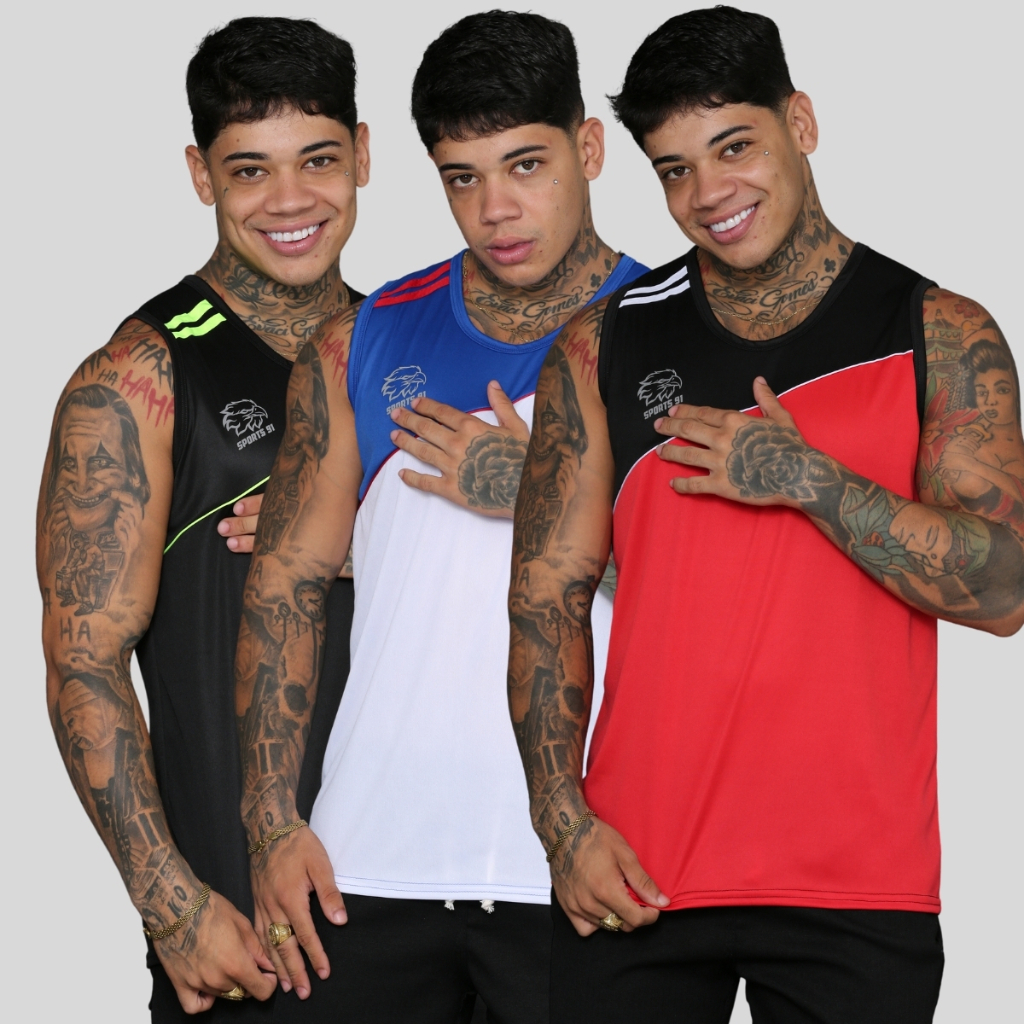 KIT 3 Camiseta Regata Masculina Basica Dry Fit Treino Academia Esportes Exercícios Corrida Casual PROMOÇÃO em Oferta na Shopee