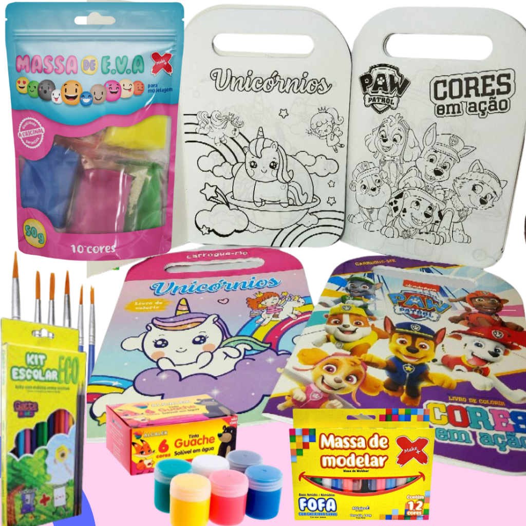 Kit Artístico - Massa de EVA + Pincéis + Tinta + Massa de Modelar + Lápis de Cor + Desenhos colorir em Oferta na Shopee