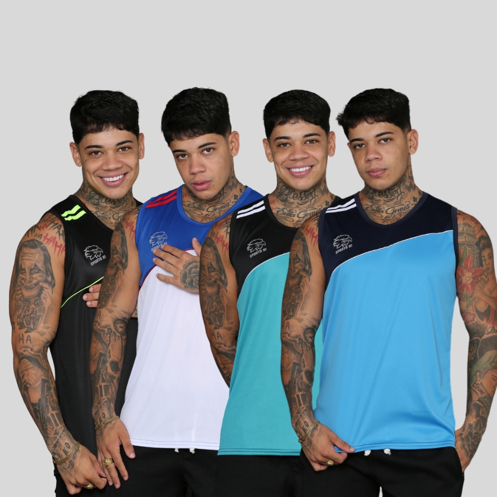 kIT 4 Camiseta Regata Masculina Dry Fit Fitness Treino Academia Corrida Ciclismo