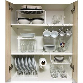 Kit Organizador de Armário Aramado de Cozinha Suporte de Prato Xícara Cesto 7 Peças
