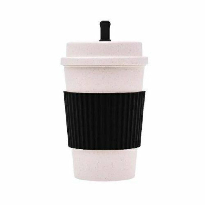 Copo Para Café e Chá de Bambu com Tampa e Mexedor Preto 450ml Fibra de Bambu