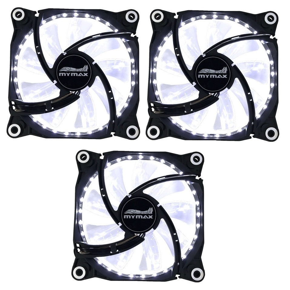 Kit 3 Cooler Fan Ventoinha p/ Gabinete 120mm 12cm 33 Led Branco Mymax Storm II