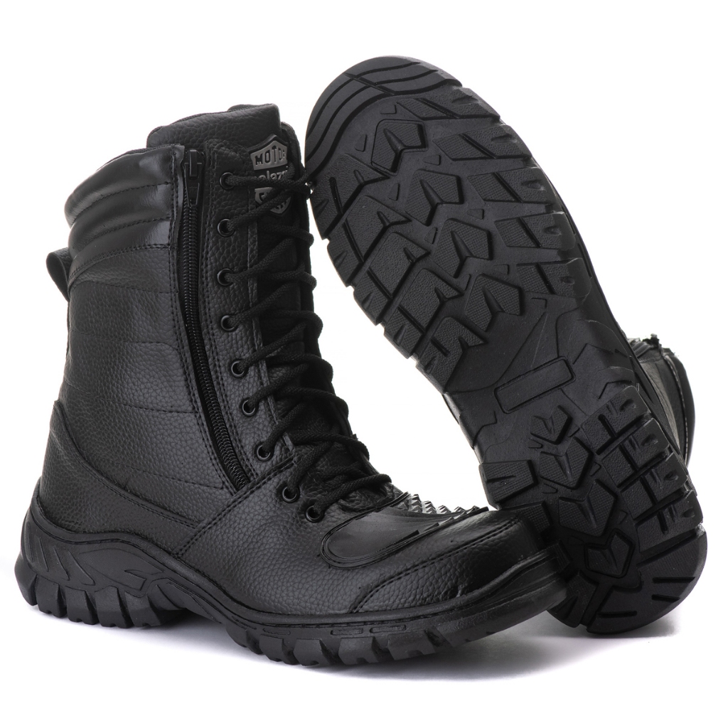 Coturno Militar Unissex Tatico Com Zíper Couro Ecológico Cano Alto em Oferta na Shopee