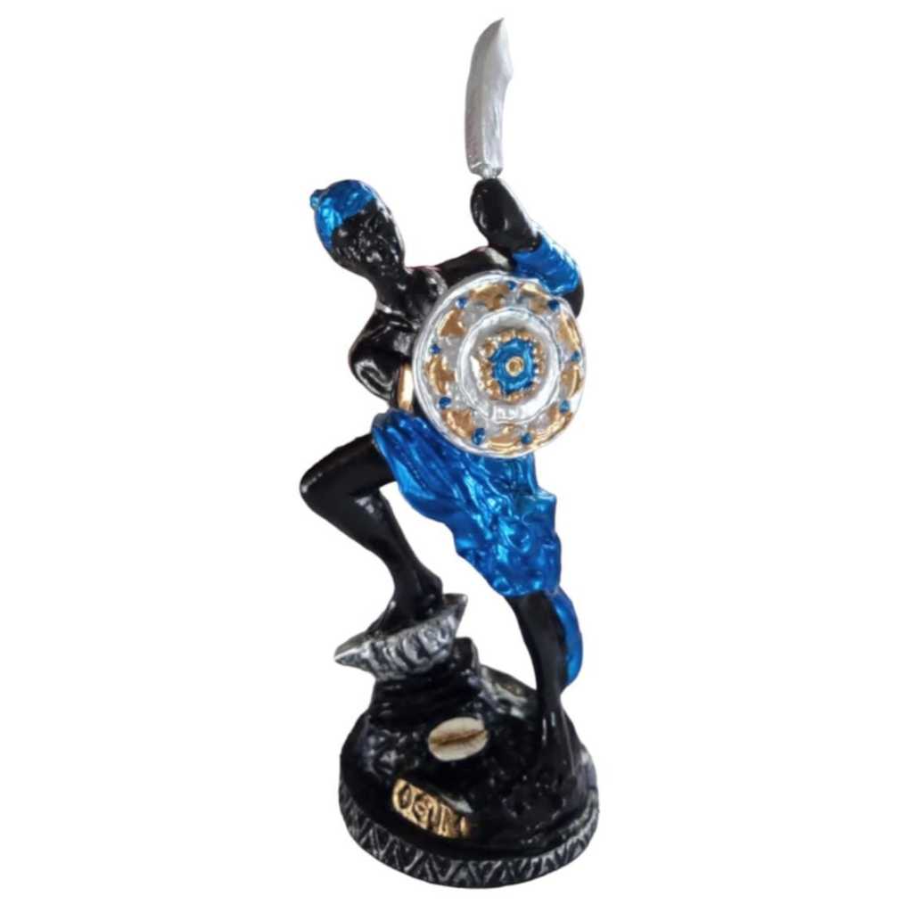 Ogum Orixá Azul Metalizado em Resina 16cm – Imagem Religiosa Umbanda para Altar