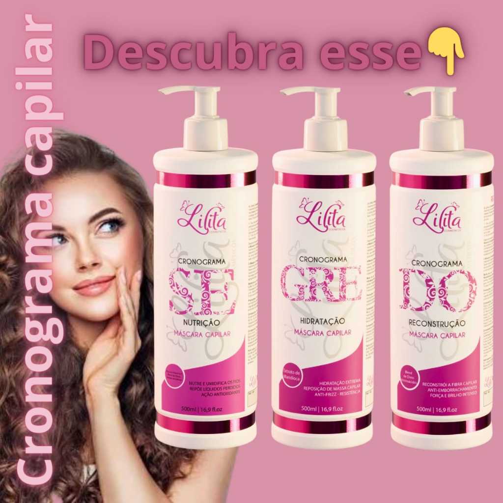 Kit Cronograma Capilar Segredo Nutrição + reconstrução + Hidratação Cachos e Lisos