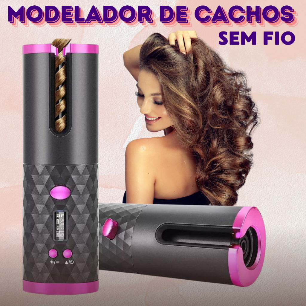 Modelador De Cachos Ferro Automático Sem Fio Com Bateria Recarregável  Cerâmica Grafite Premium