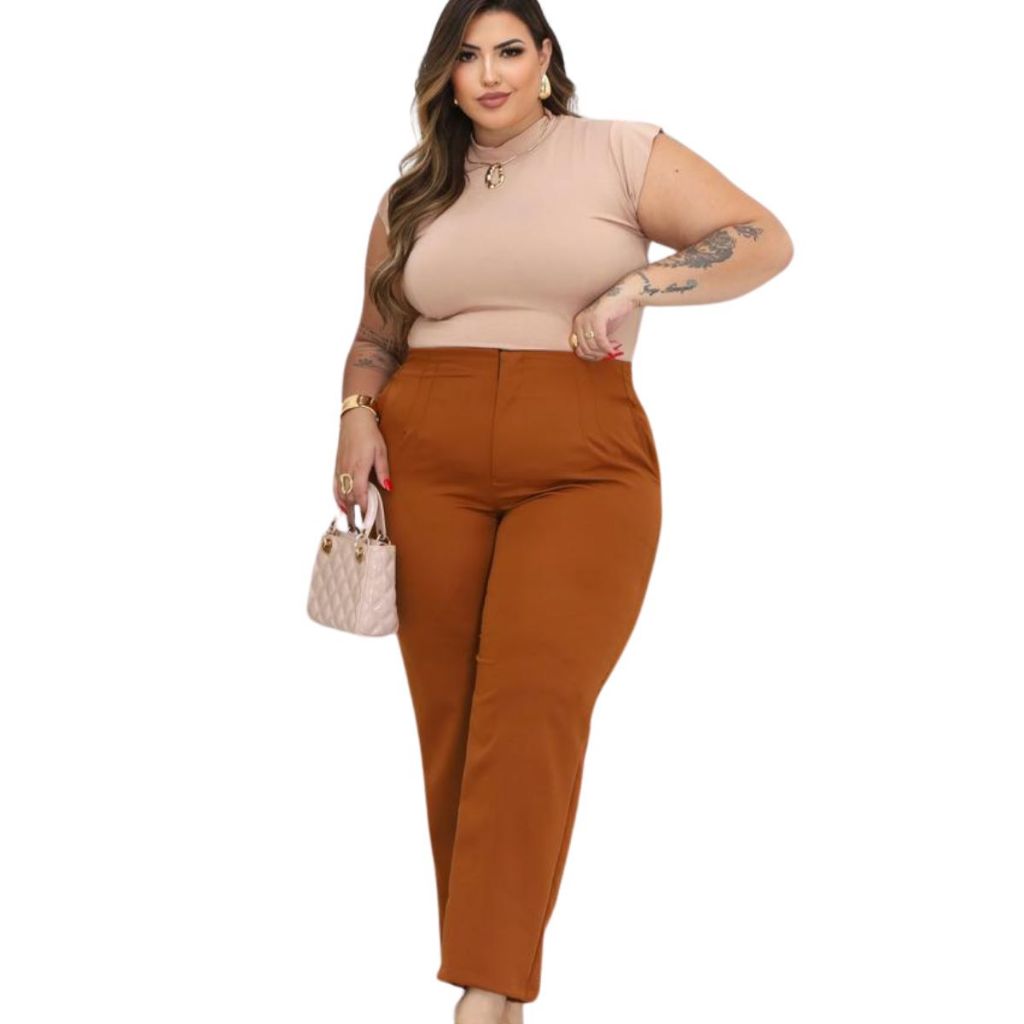 Calça Alfaiataria Plus Size Cintura Alta Elegante - Emília