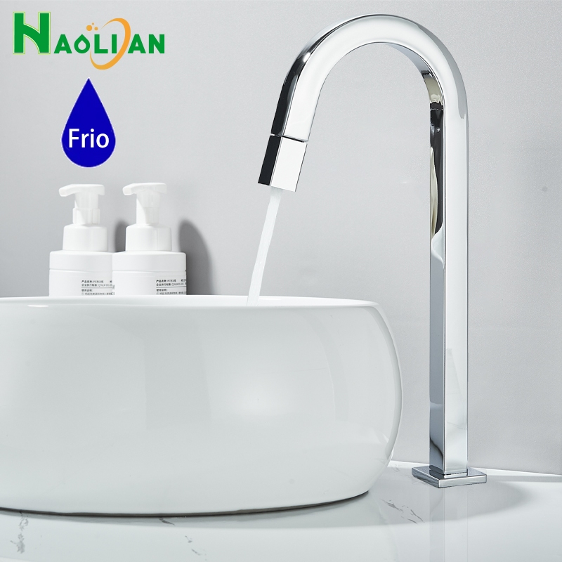 Torneira Bica Alta Luxuosa Cromado Preto Para Pia De Banheiro Metal Água Fria