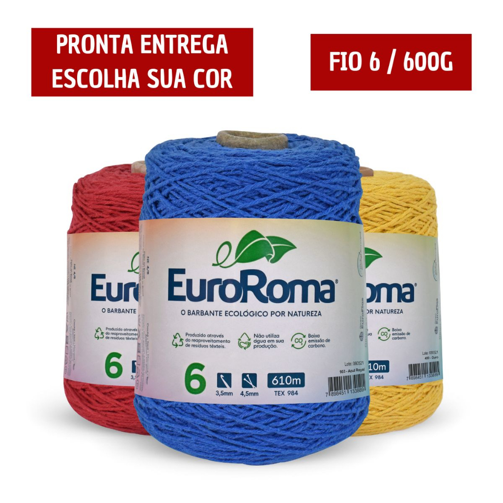Barbante Euroroma 600g Fio 6 610m - Cores - Tricô / Crochê em Oferta na Shopee