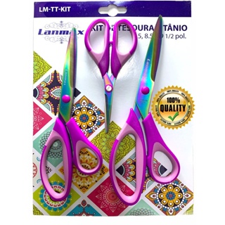 Tesoura Profissional Titânio Artesanato E Costura Lanmax Kit Com 3 Peças original em Oferta na Shopee