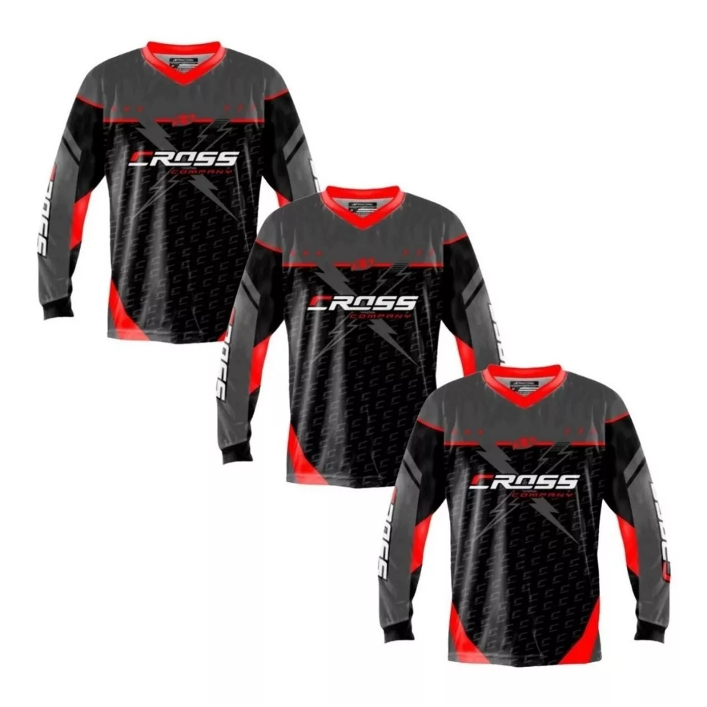 Kit 3 Camisas Manga Longa Adulto Piloto Motocross Feminino Masculino Várias Cores Trilha Off Road