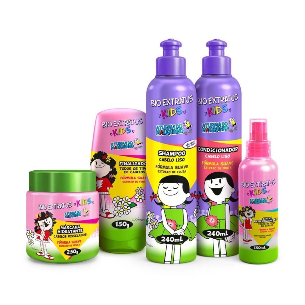 Bio Extratus Kit Linha Cabelo Liso Kids (shampoo, condicionador, finalizador , spray e mascara)