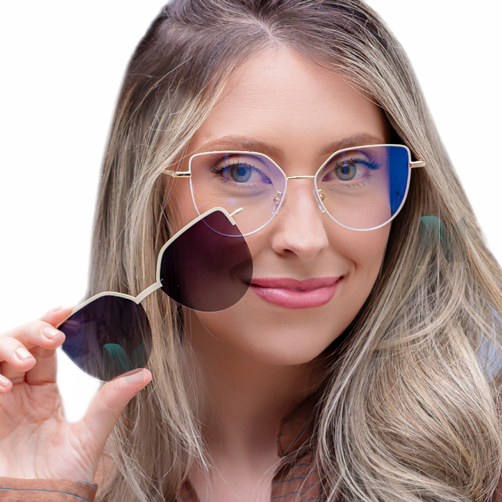 Armação e Óculos Solar Feminino Clip-On 2 em 1 – Para Grau, Proteção UV e Lente Polarizada Elegante