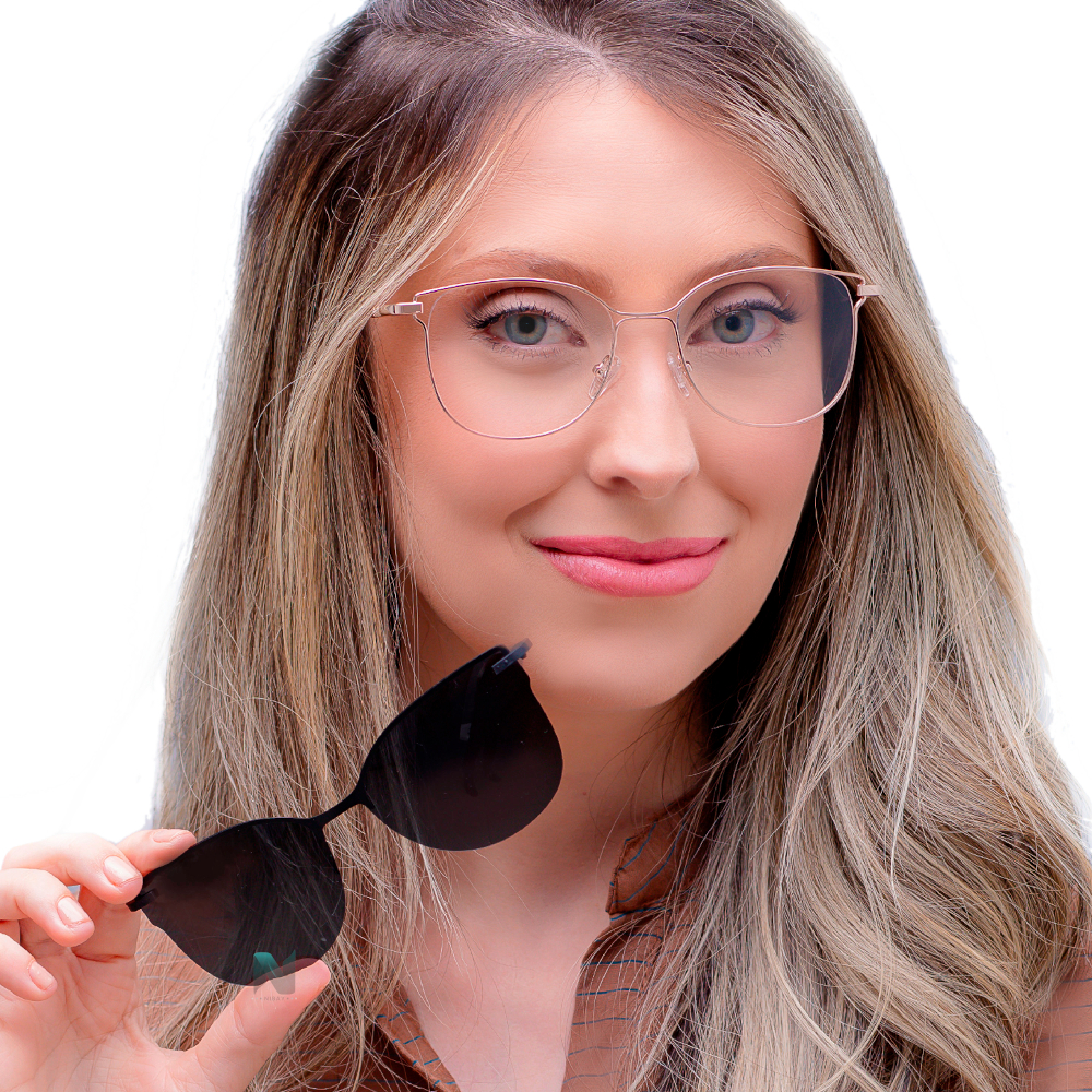 Armação para Grau e Óculos Solar Gatinho 2 em 1 – Clip On, Moda, Elegante e Prático