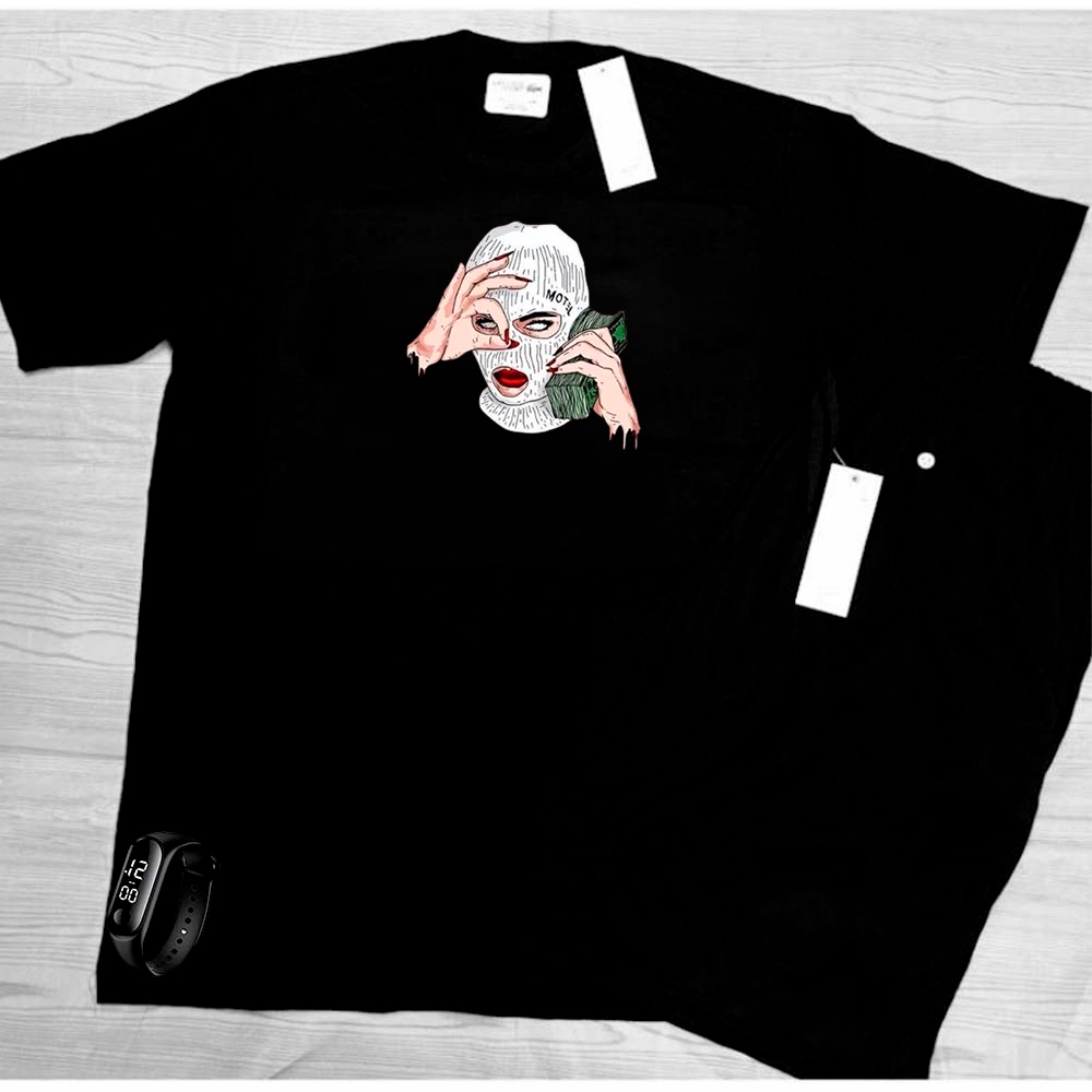Conjunto Kit camiseta 100% algodão 30,1 bermuda leve para caminhada e academia BANDIDA + RELOGIO DIGITAL
