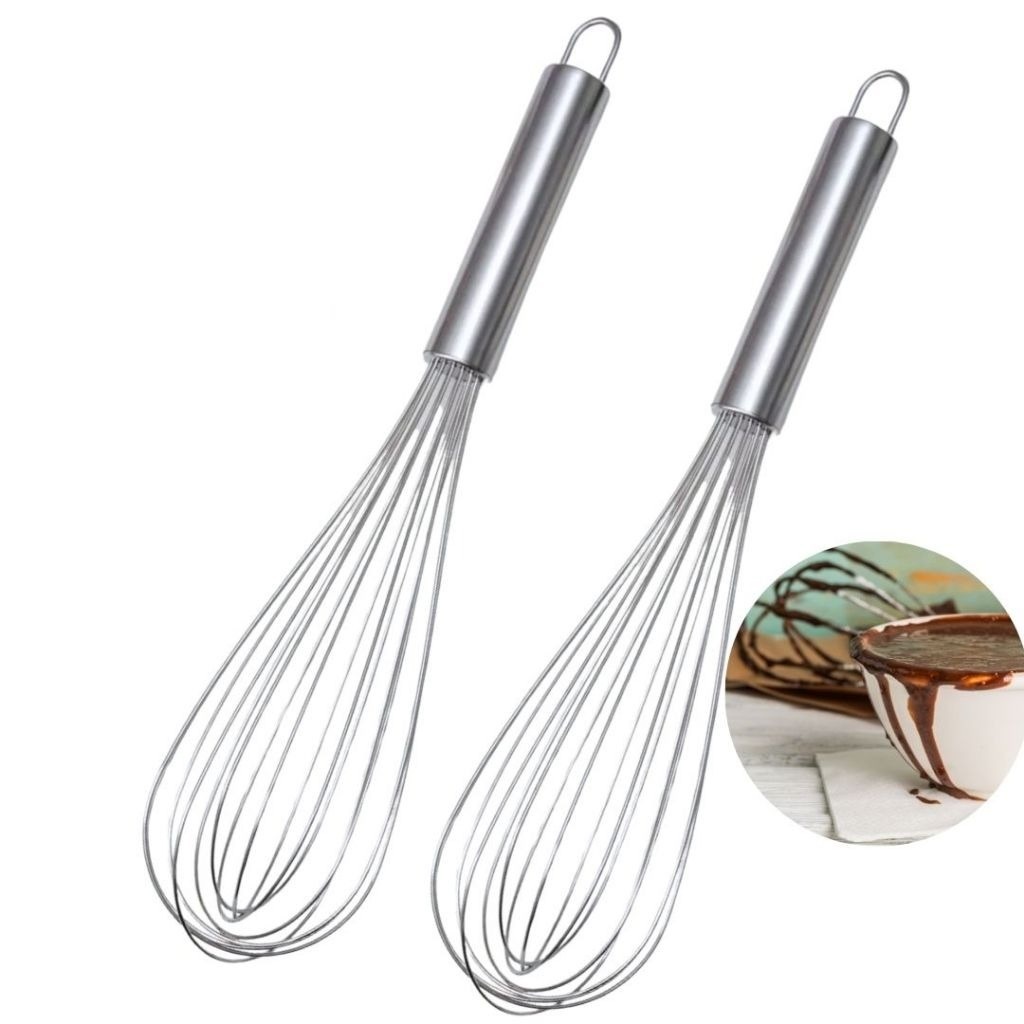 Kit 2 Fue Profissional Batedor de Ovos Fuê Fouet Inox 28 cm Gourmet Omelete Cozinha Massas Clara