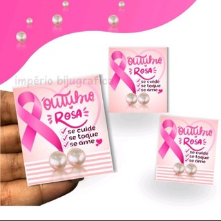 100  pares de brinco perola / tag outubro rosa /mimo ao cliente