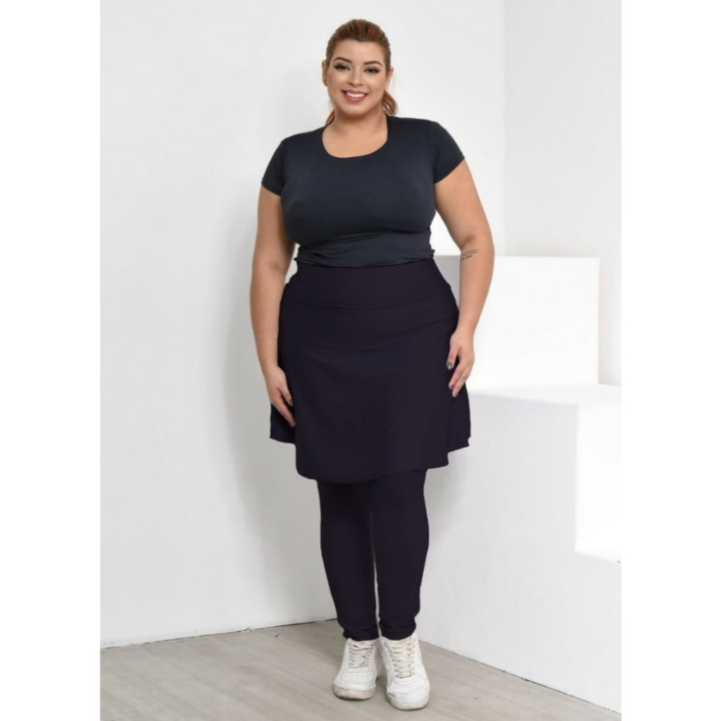 Calça Saia Fitness com Bolso Plus Size Moda Evangélica G1 G2
