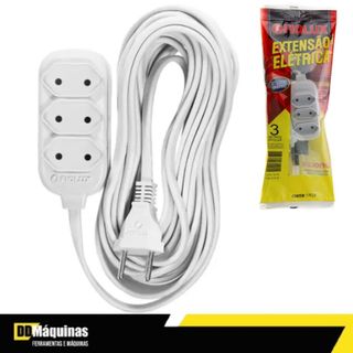 Extensão 5 Metros Bipolar Branca Com 3 Tomadas - Fiolux em Oferta na Shopee