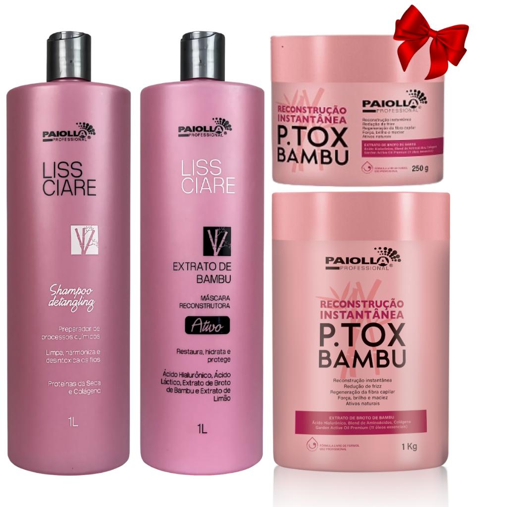 Kit Paiolla Botox 1kg Bambu Realinhamento Antifrizz Profissional Creme Desembaraça Progressiva Litro Tratamento Cabelo Liso Máscara Reconstrutora Prancha Boa Ptox Orgânico Selagem Térmica