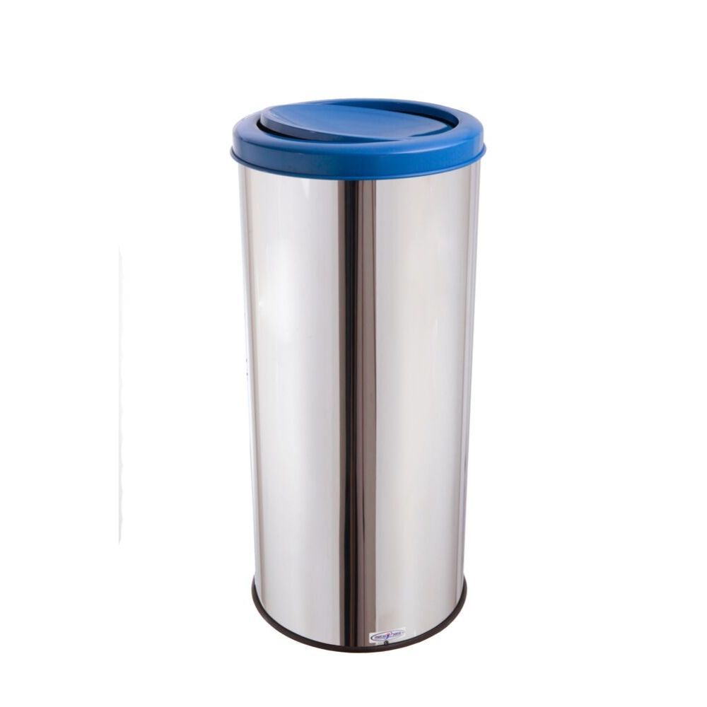 Lixeira Inox Redonda 50 Litros Com Tampa Basculante Flip Top Para Cozinha e Empresa