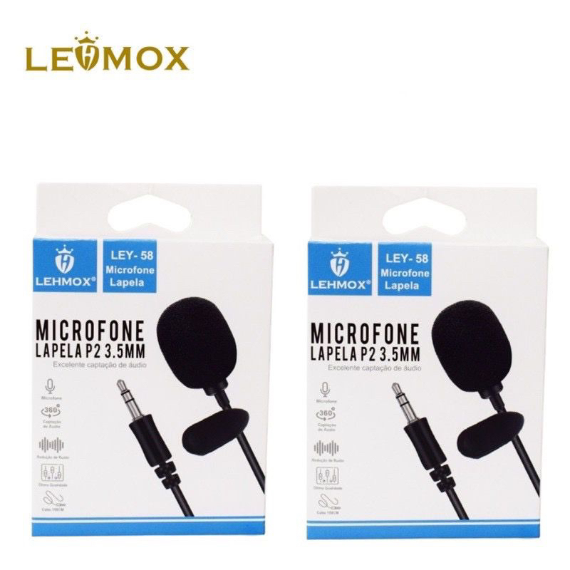 kit 2 Microfones Lapela Profissional P/ Celular Pc Plug P2 Lehmox Captação De Áudio 360