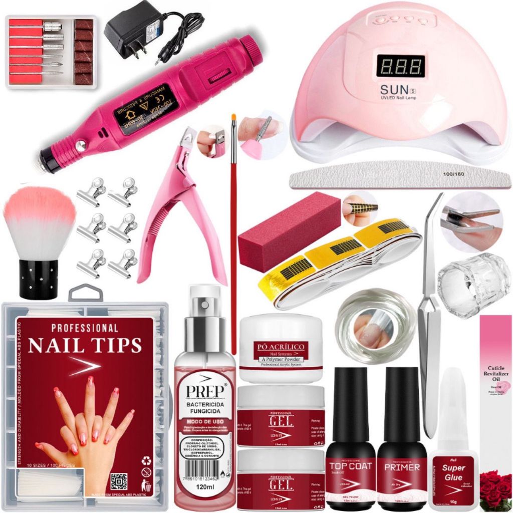 Kit Unhas de Gel Manicure Alongamento Completo Cabine Lixadeira Caneta Elétrica Profissional Pedicure Unhas Tips Prep