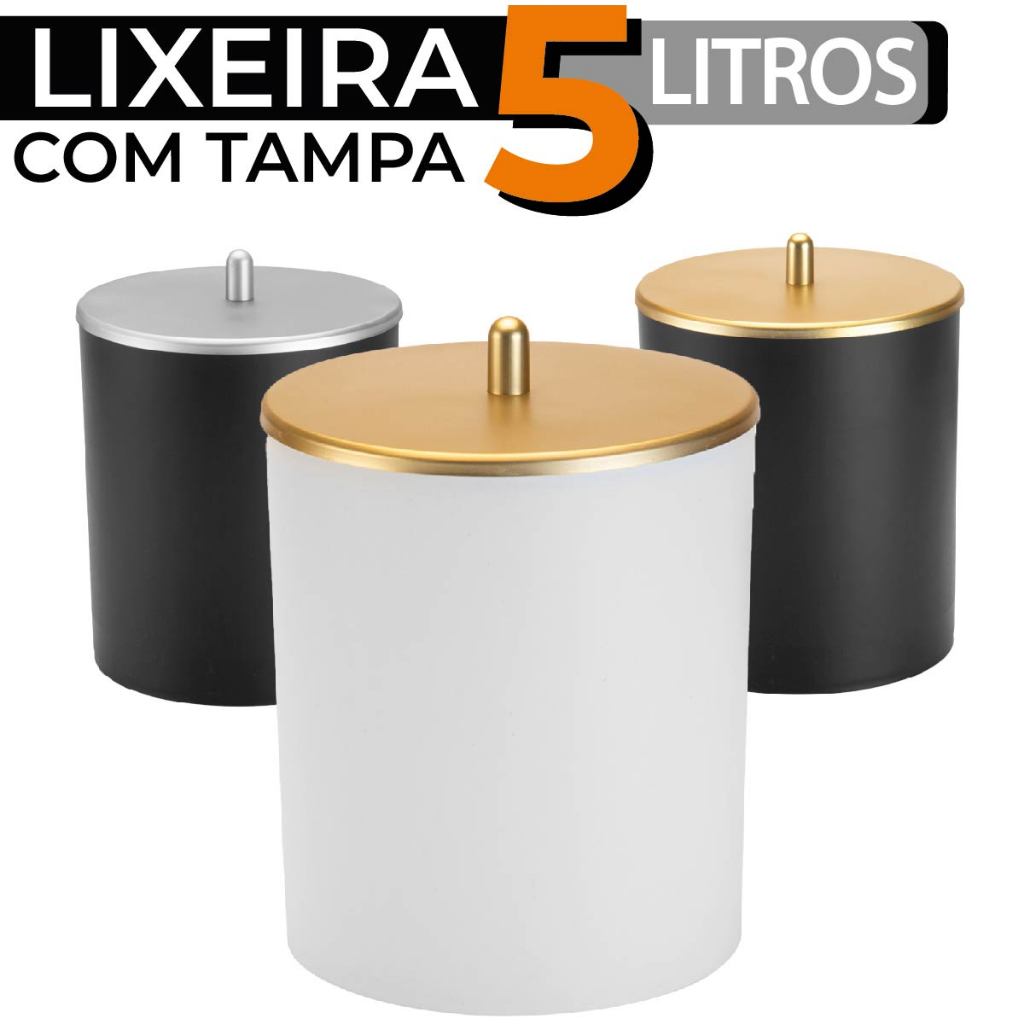 Lixeira Com Tampa 5 Litros Banheiro Cozinha Lavabo Escritório Lavanderia Arthi