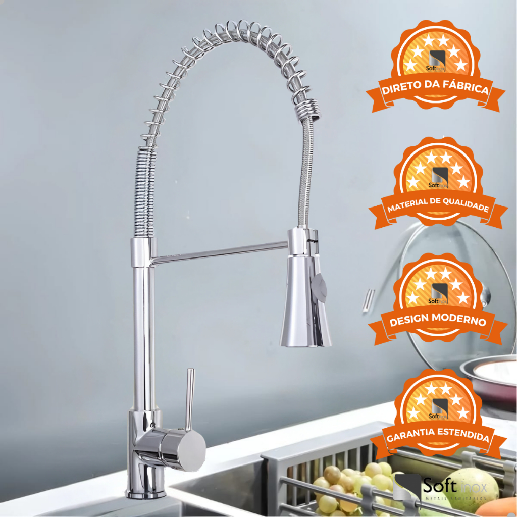 Torneira Monocomando Cozinha 1 Saída Bancada Cromada Inox
