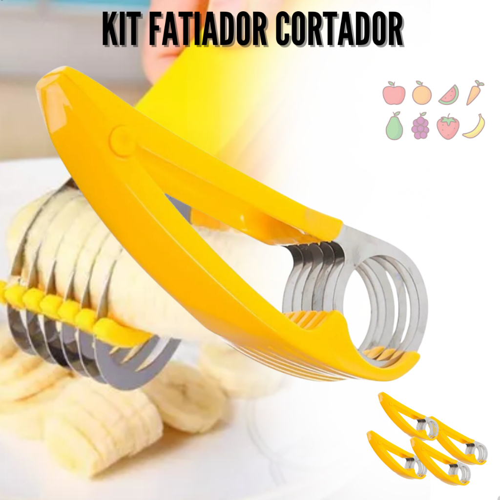 KIT Cortadores Fatiador em Inox Para Frutas Facilidade Uso Lamina Resistente