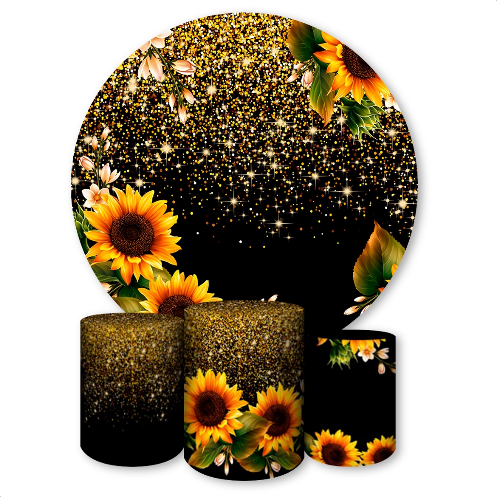 Kit Capa de Painel Redondo + Trio Capas de Cilindro Sublimados Tema Girassol em Oferta na Shopee