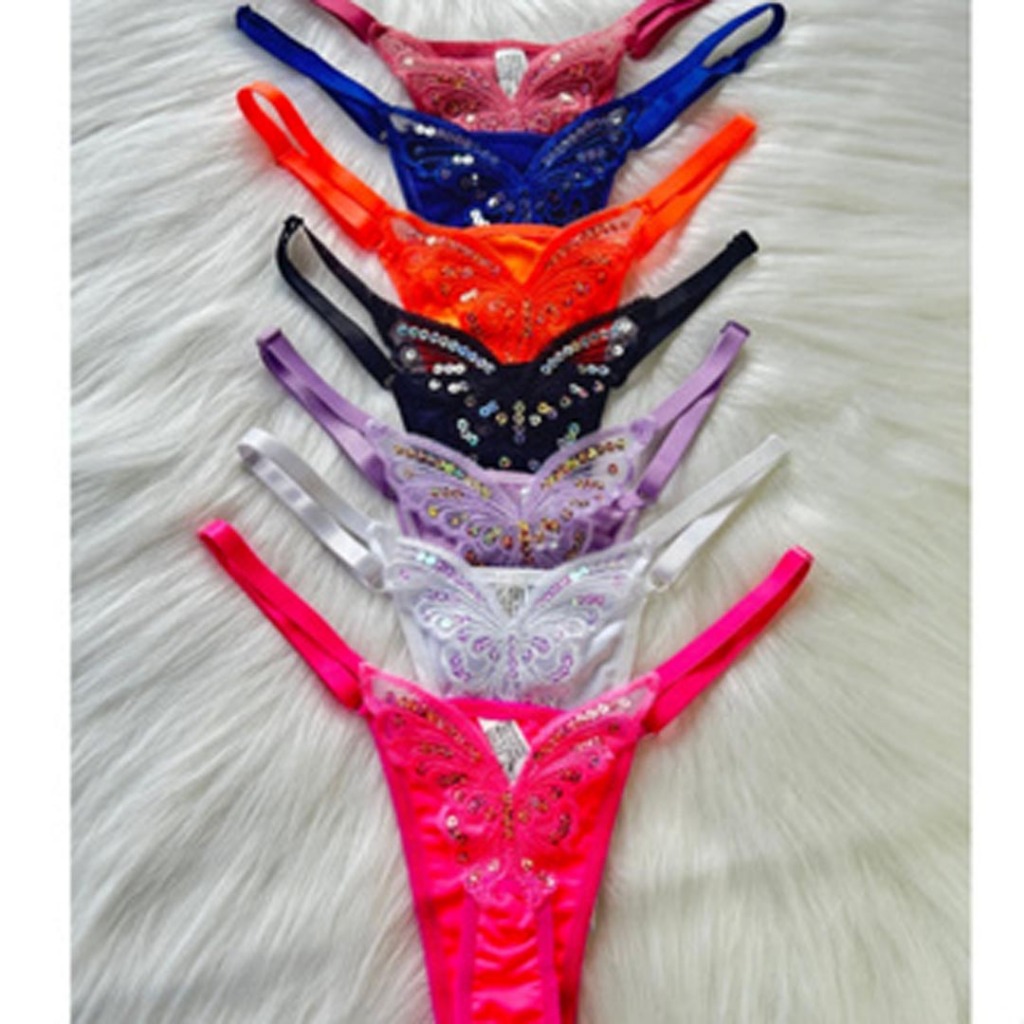 Kit 10 Calcinhas Feminina Sexy Tanga Borboleta Paetê Fio Dental