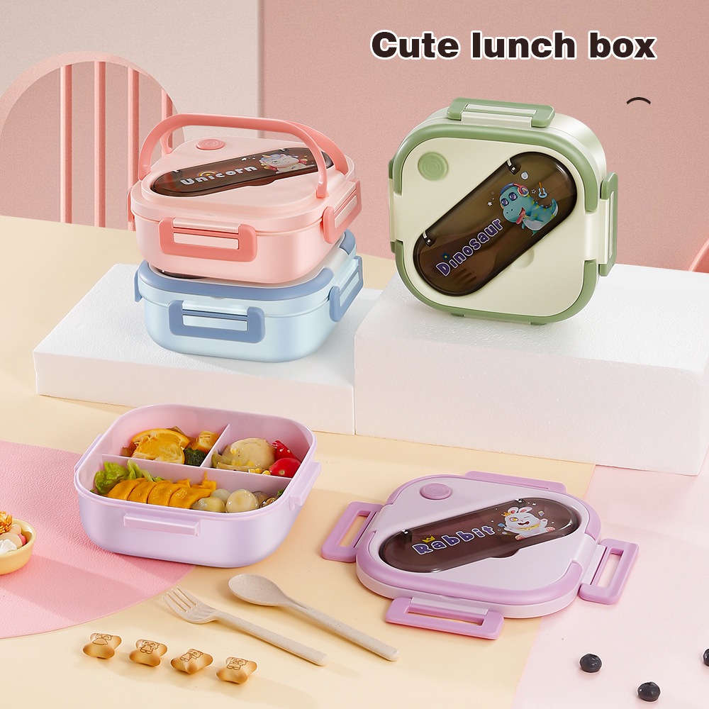 lancheira Divisor caixa de almoço de plástico dos desenhos animados student lunch box microondas bento box