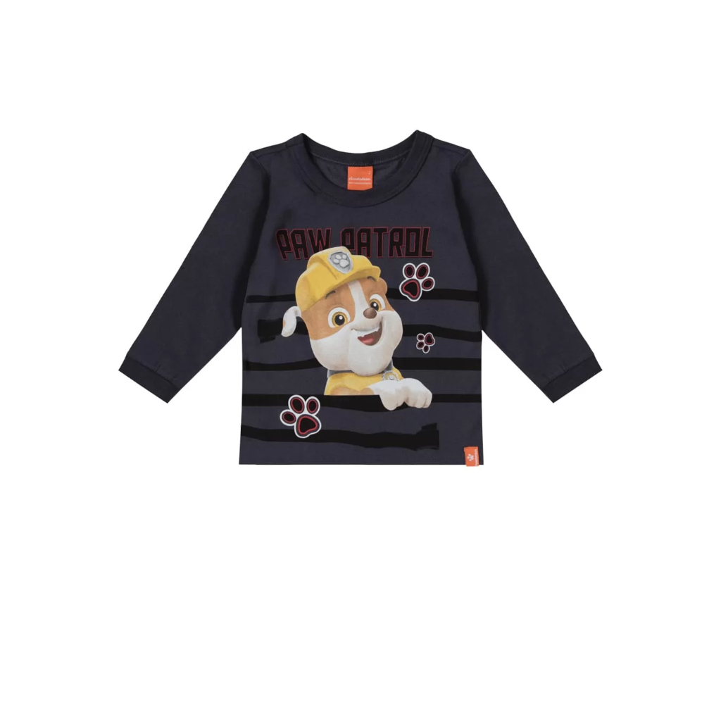 Camiseta Manga Longa Infantil Menino Patrulha Canina Cinza