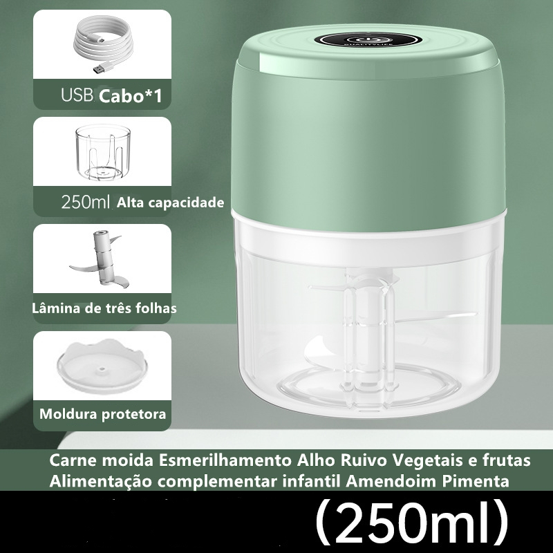 Mini Processador Eletrico moedor carne vegetais alho fruta amendoim Recarregavel USB 250ML