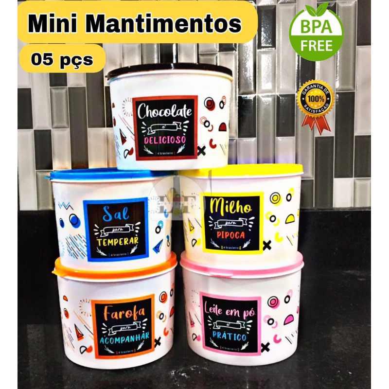 Kit conjunto 5 potes porta mantimentos 1 L tapoware decorado