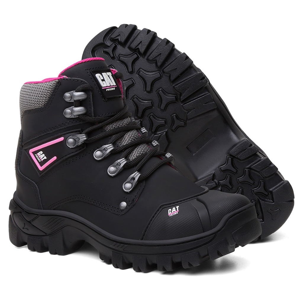 Bota Coturno Feminina Caterpillar Couro Legítimo Trilha + Proteção de Biqueira Reforçada PVC
