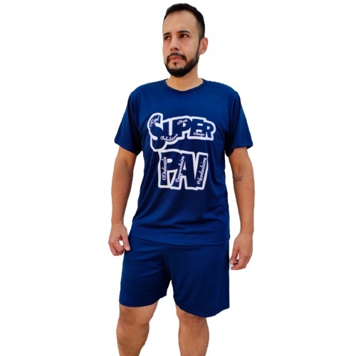 Pijama Masculino Manga Curta Estampado Super Pai e Super Men em Oferta na Shopee