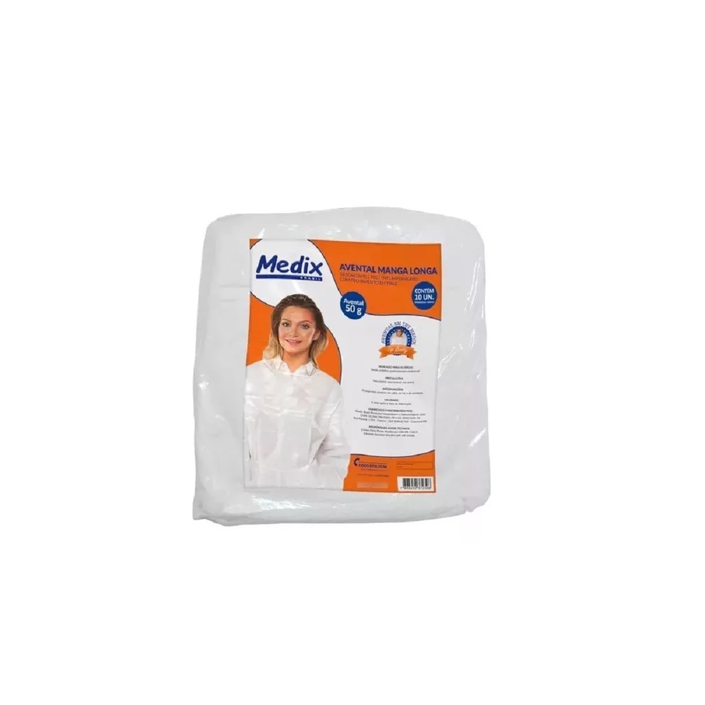Avental Descartável Manga Longa 40g - Pacote Com 10 Un Medix