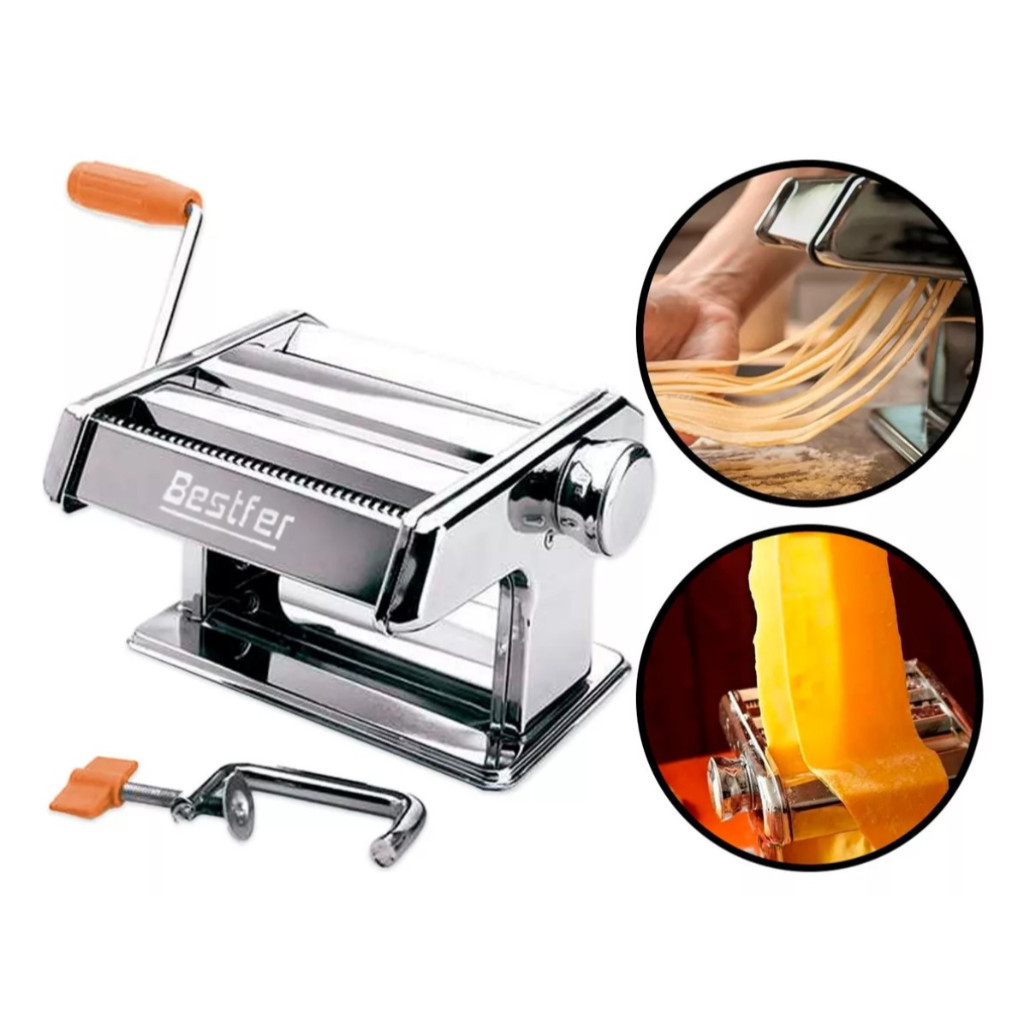 Máquina Macarrão 3 Massas Caseira Cilindro Inox Lasanha Fettuccine Pastel Bestfer Manivela em Oferta na Shopee