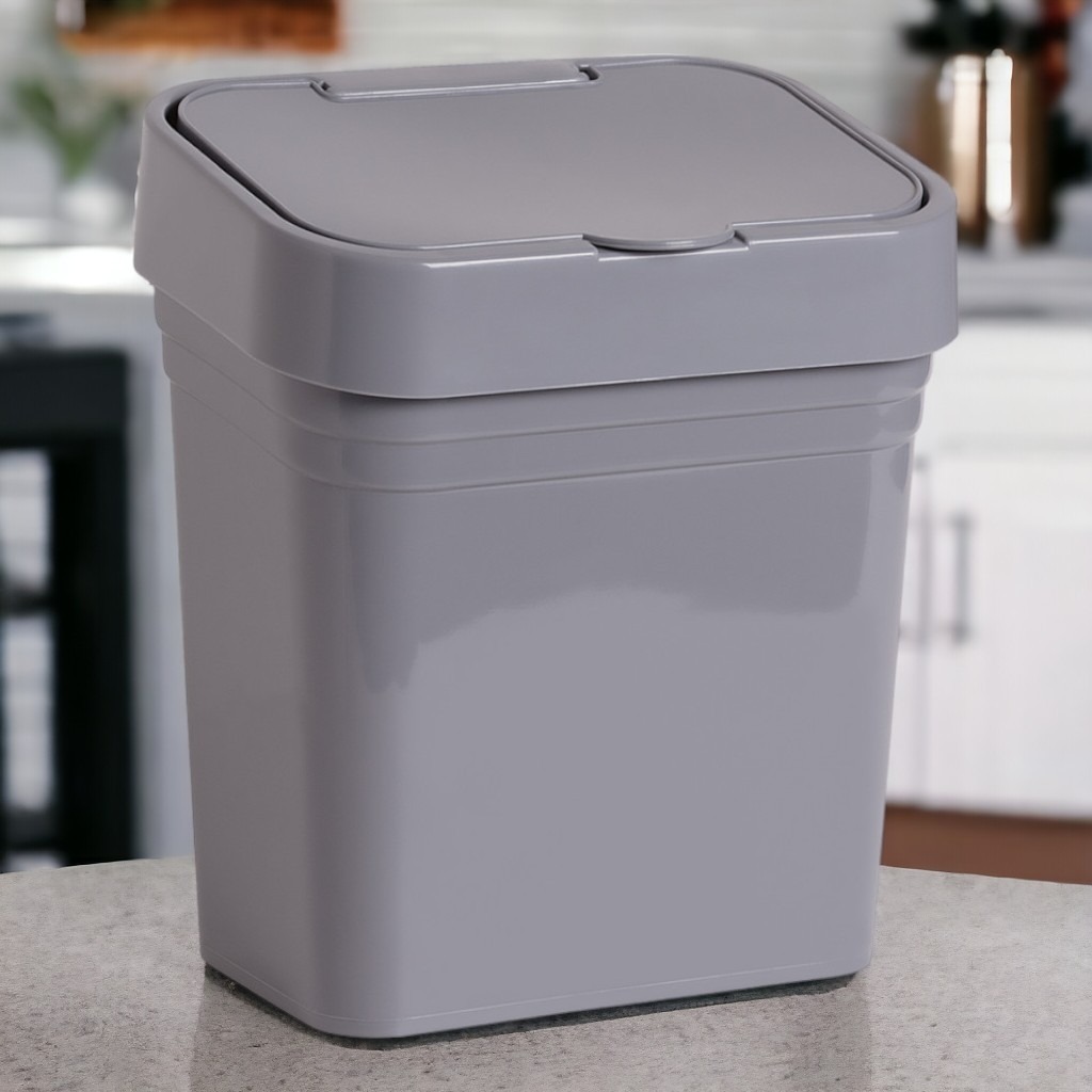 Lixeira de Pia Cozinha Cesto com Tampa 2,8 Litros em Plástico Resistente Cinza em Oferta na Shopee