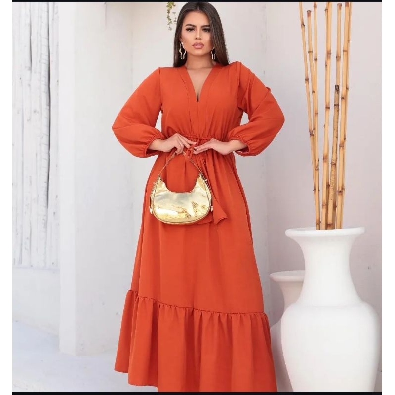 Vestido longo feminino MANGA 3/4 moda evangelica — imagem 2 de 2
