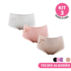 Kit 3 Calcinhas Algodão Infantil Alicia Menina Moça Cotton Menina Alto Conforto Escolha Cores