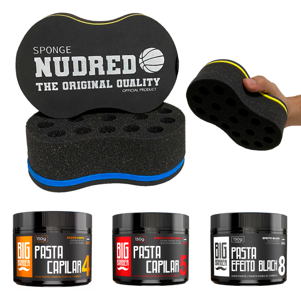 Kit Esponja Nudred Profissional Original Bucha Dura com Pasta e Pente Garfo