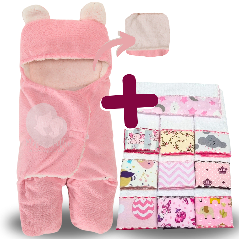 Kit Saco de Dormir com Orelhas com Forro em Sherpa + 6 Toalhas de Ombro Atoalhadas Overlocadas em Oferta na Shopee