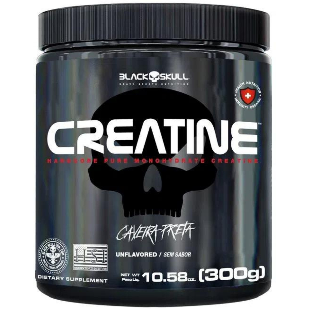 Creatina 100% Pura Monohidratada 300g  Black Skull - Suplemento para Energia - Força - Ganho de Massa Muscular