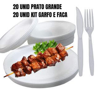 Kit 20 Churrasco Prato Isopor 23cm + 20 Garfo E Faca Sache em Oferta na Shopee