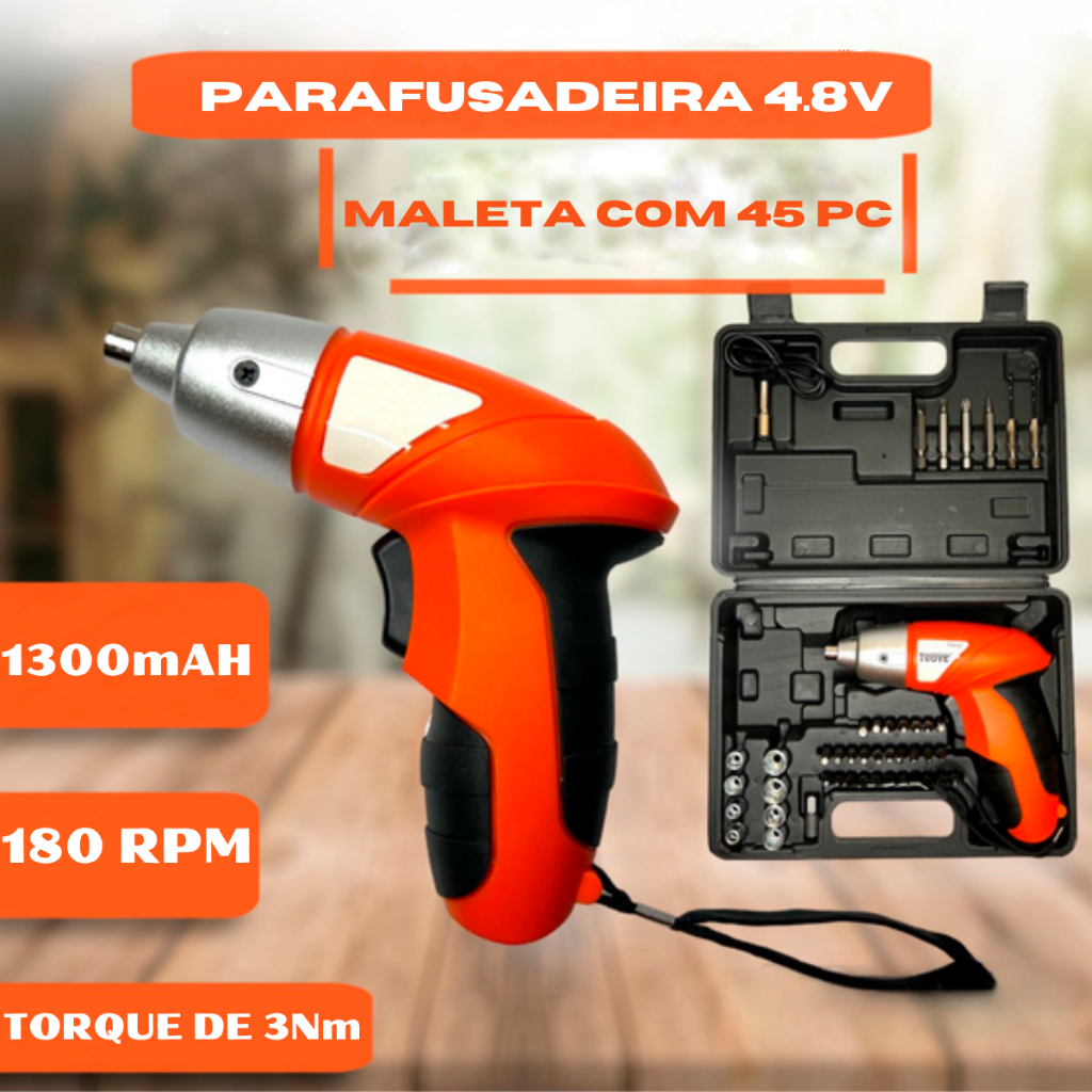 Mini Parafusadeira Eletrica Recarregavel 4.8 Com Maleta Portatil 45 Peças