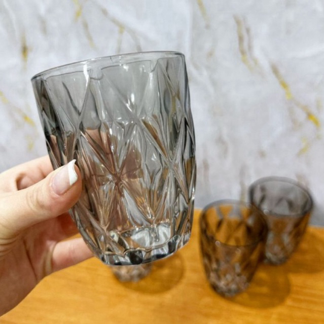 Jogo de Copos Diamond Vidro Cinza Fumê Diamond Diamante 270ml