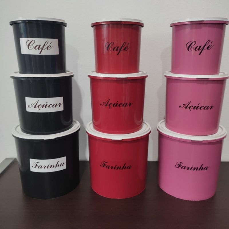 Kit 3 Portas Mantimentos Farinha Açucar e Café - Jogo de Potes P Alimentos Cozinha